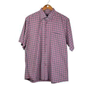 Scott Barber Men's 100% Cotton Red Gray Checkered Short Sleeve Button Up Shirt